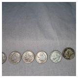 6-Silver Dimes, 5 Pre64 Roosevelt, 1 Mercury