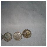 6-Silver Dimes, 5 Pre64 Roosevelt, 1 Mercury
