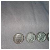 6-Silver Dimes, 5 Pre64 Roosevelt, 1 Mercury