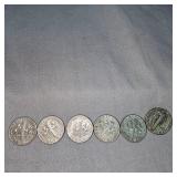 6-Silver Dimes, 5 Pre64 Roosevelt, 1 Mercury