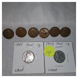 2-Steel Wheats and 6 Wheat Copper Pennies -8 total
