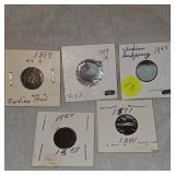 1889,1891,1899,1895,1899 Indian Head Pennies 1c VF