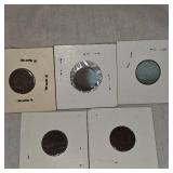 1889,1891,1899,1895,1899 Indian Head Pennies 1c VF