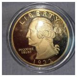 American Legends 1932 Washington Medallion/Coin 39mm 24kt Coating