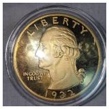 American Legends 1932 Washington Medallion/Coin 39mm 24kt Coating