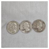 3-1958 Silver Washingtons 25c