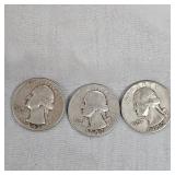 3-1952 Silver Washingtons 25c