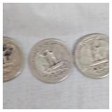 3-1952 Silver Washingtons 25c