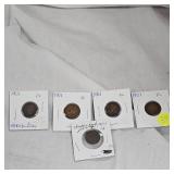 5-1901 Indian Head Pennies 1c, 4 are VF Plus