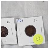 5-1901 Indian Head Pennies 1c, 4 are VF Plus