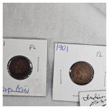 5-1901 Indian Head Pennies 1c, 4 are VF Plus