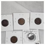 5-1901 Indian Head Pennies 1c, 4 are VF Plus