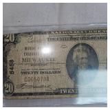 1929 Marine Exchange Bank of Milwaukee, WI $20 Note-From The US Service Bank