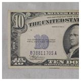 1934C Silver Certificate AU, withError Line in the word "Silver"