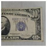 1934C Silver Certificate AU, withError Line in the word "Silver"