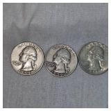3-1959 Silver Washingtons 25c