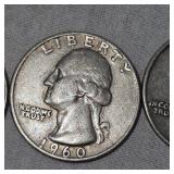 3-1960 Silver Washingtons 25c