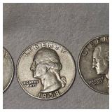 3-1958 Silver Washingtons 25c