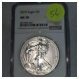 2019 Silver Eagle NGC MS70, Incredible Nice Detail