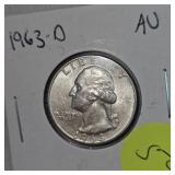 1964D UNC, 1963D AU Washingtons 25c