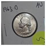 1964D UNC, 1963D AU Washingtons 25c