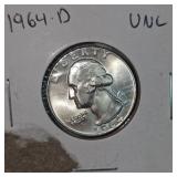 1964D UNC, 1963D AU Washingtons 25c