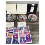 Lot of 6 Collectible Barbie Plates & 63 Fun Fact Barbie Cards - see description below for more info
