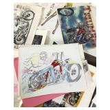 Lot of Artwork - Drawings / Prints and More - Looks Like they Were Done at Fort Leavenworth Prison - Mainly Motorcycle Artwork