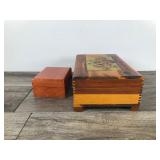 Vintage Wooden Box with Flower Design on Top & Citizen Wooden Watch Box