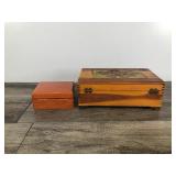Vintage Wooden Box with Flower Design on Top & Citizen Wooden Watch Box