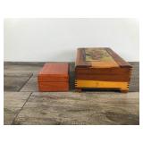Vintage Wooden Box with Flower Design on Top & Citizen Wooden Watch Box