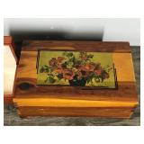 Vintage Wooden Box with Flower Design on Top & Citizen Wooden Watch Box