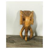2 - Hand Carved Wooden Elephant Figurines