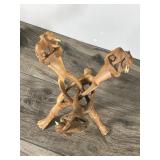 2 - Hand Carved Wooden Elephant Figurines