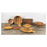 Large Lot of Wooden Dishes - Bowls - Wheelbarrow Nut Bowl  and More