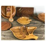 Large Lot of Wooden Dishes - Bowls - Wheelbarrow Nut Bowl  and More