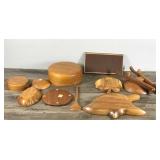 Large Lot of Wooden Dishes - Bowls - Wheelbarrow Nut Bowl  and More