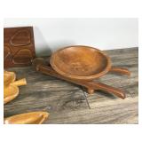Large Lot of Wooden Dishes - Bowls - Wheelbarrow Nut Bowl  and More