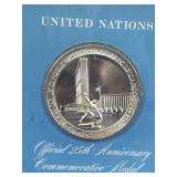 United Nations 25th Anniversary Commemorative Solid Sterling Silver Medal - Minted for the United Nations by the Franklin Mint