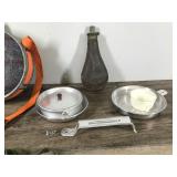Vintage Mirror Oasis Metal Blanket Canteen, Official Trail Mess Kit, Powder Flask