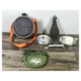 Vintage Mirror Oasis Metal Blanket Canteen, Official Trail Mess Kit, Powder Flask