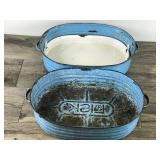 Antique Blue & White Graniteware X-Large Vintage LISK Enamelware Roasting Pan