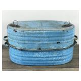 Antique Blue & White Graniteware X-Large Vintage LISK Enamelware Roasting Pan