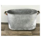 Vintage Galvanized Wash Tub with Wood Handles