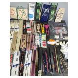 Knitting Needles - Rabbit Pin Cushion - Thread - Rotary Cutter - Tutsi Basket with Little People - Embroidery Hoops and More