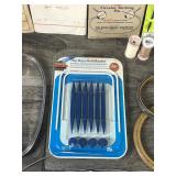 Knitting Needles - Rabbit Pin Cushion - Thread - Rotary Cutter - Tutsi Basket with Little People - Embroidery Hoops and More