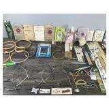 Knitting Needles - Rabbit Pin Cushion - Thread - Rotary Cutter - Tutsi Basket with Little People - Embroidery Hoops and More