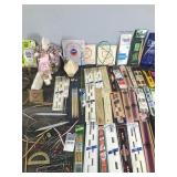 Knitting Needles - Rabbit Pin Cushion - Thread - Rotary Cutter - Tutsi Basket with Little People - Embroidery Hoops and More