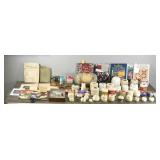 Quilting Books - Sewing Thread - Crochet Cotton - Needles - Small & Large Pin Cushion - Thimble - Vintage Wooden Bobbins and More