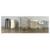 2 - Coffee Thermos’s - Beverage Dispenser - 2 Pitchers - 2 Food Containers - Some Type of Hand Mixer